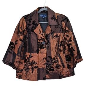 Susan Graver‎ Style Floral Velvet Patchwork Jacket Brown Copper Medium Glam